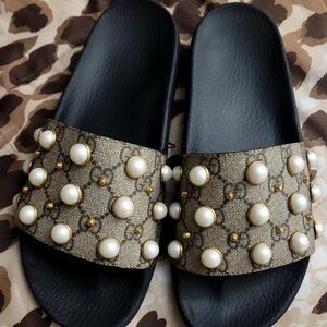 Elegant Pearl Embellished Gucci Slides